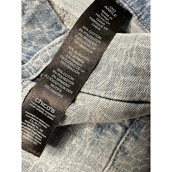 Chicos So Slimming Girlfriend Ankle Faded Blue Floral Print Crop Jeans 00 - Picture 7 of 9